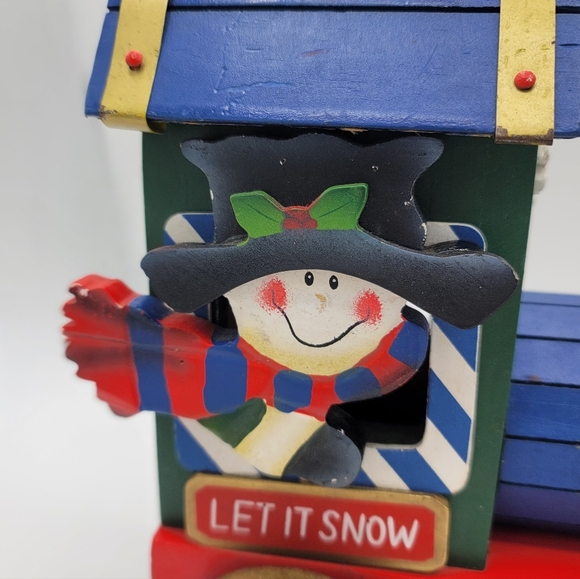 Rustic Wooden Christmas Train Snowman Locomotive Folk Art Holiday Decor 1990s - Picture 5 of 16